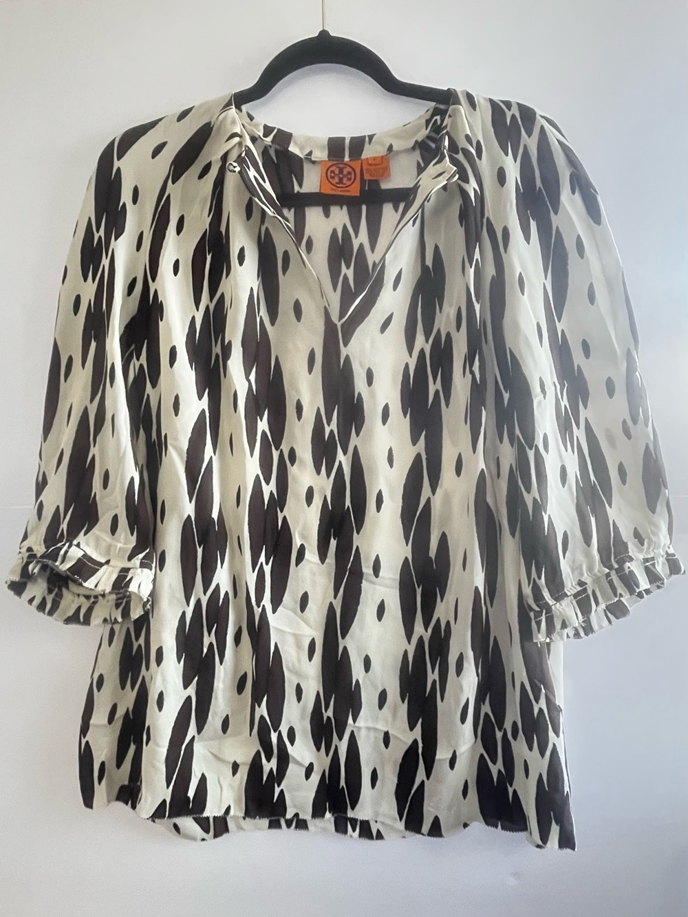 Tory Burch Silk Tunic Blouse Abstract Print Size 12 Designer Luxury
